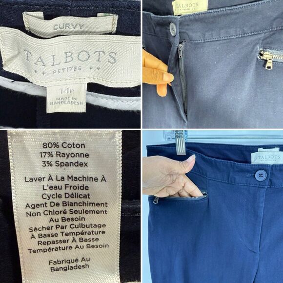 TALBOTS Women Blue Pants Curvy Zip Pockets Sz 14 P - Picture 11 of 16